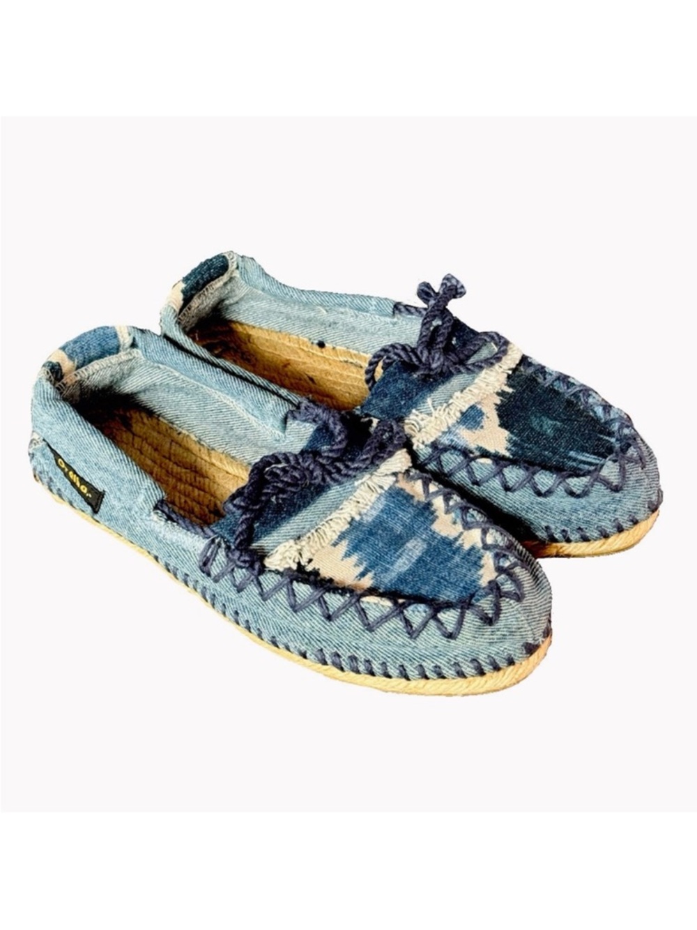 Oralba Ikat Blue Denim Recyclable Handmade Slip-on Espadrille Loafer Sz 7